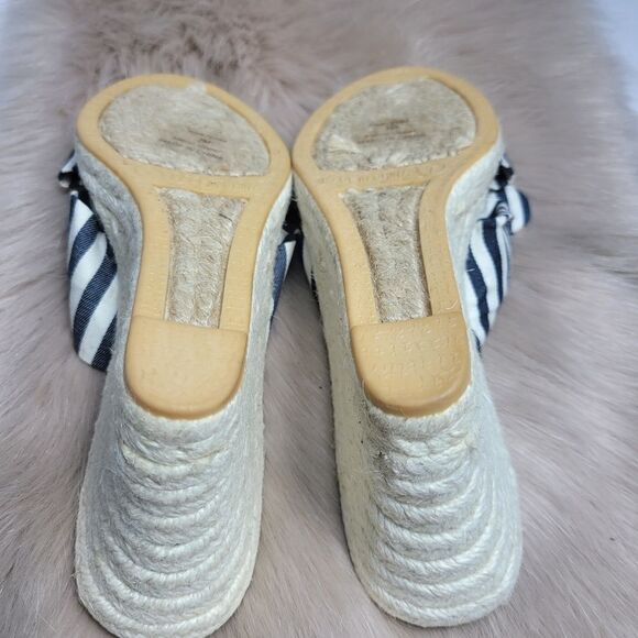 Chico's Blue White Striped Wedges Mules/Slides - Picture 6 of 8